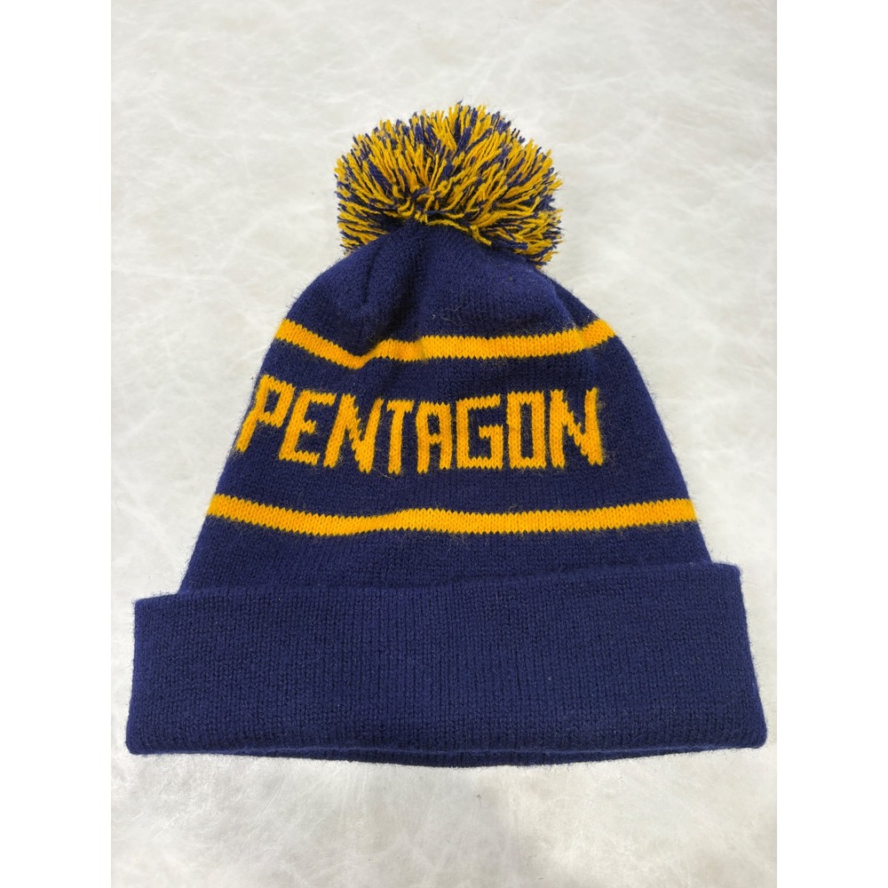 Pentagon Anteaters Beanie Navy Blue Yellow Pom Pom Knit Cuffed Stocking Cap Hat‎